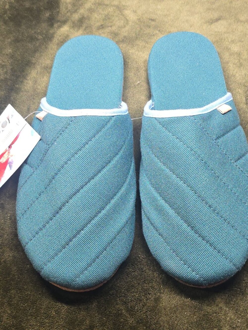 Feelgoodz Quilted Mule Slippers Women's 8-9 Teal NWT Handmade Recycled Sole